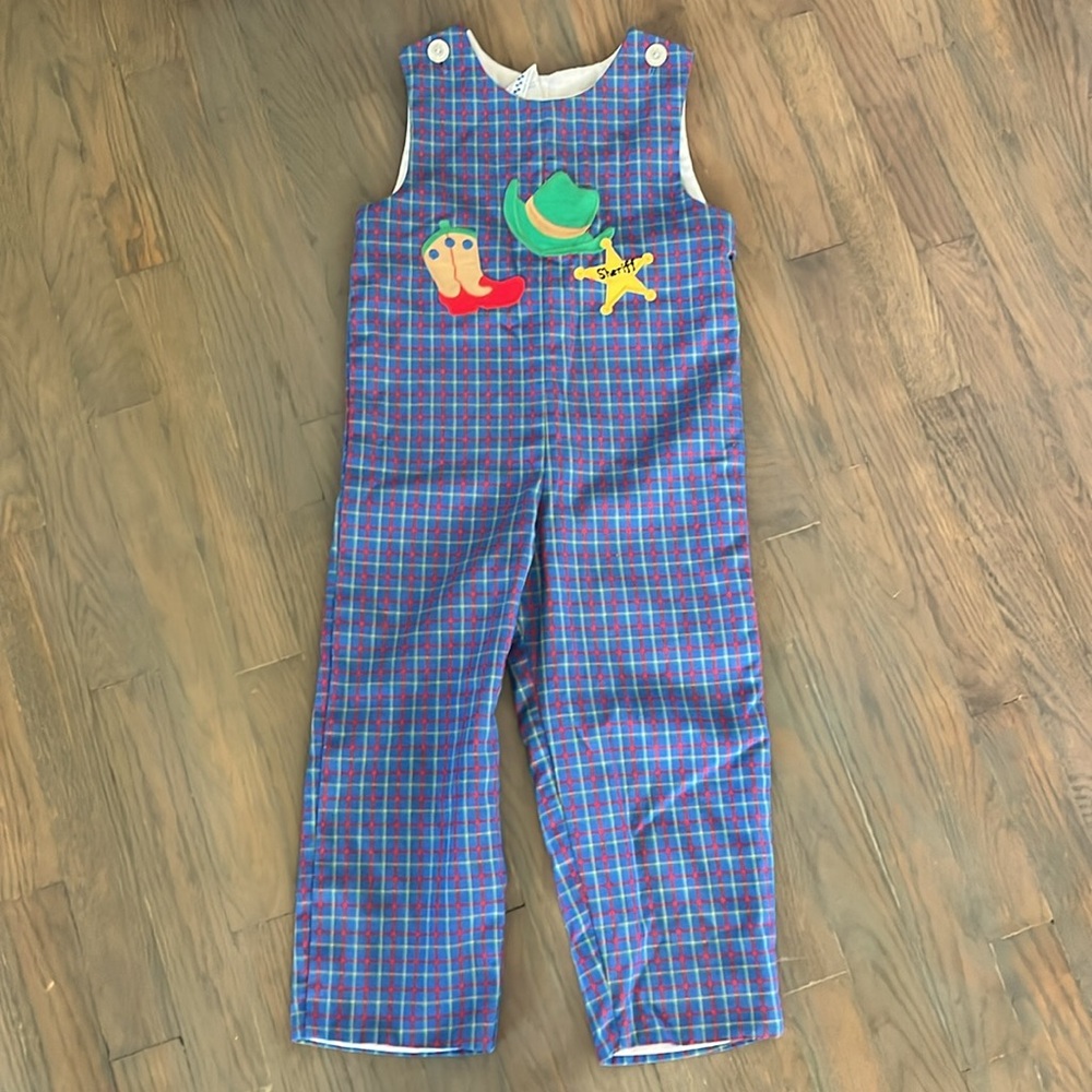 Kelly's Kids Blue Plaid Jumpsuit with Cowboy Sheriff Accents Overalls Size 5